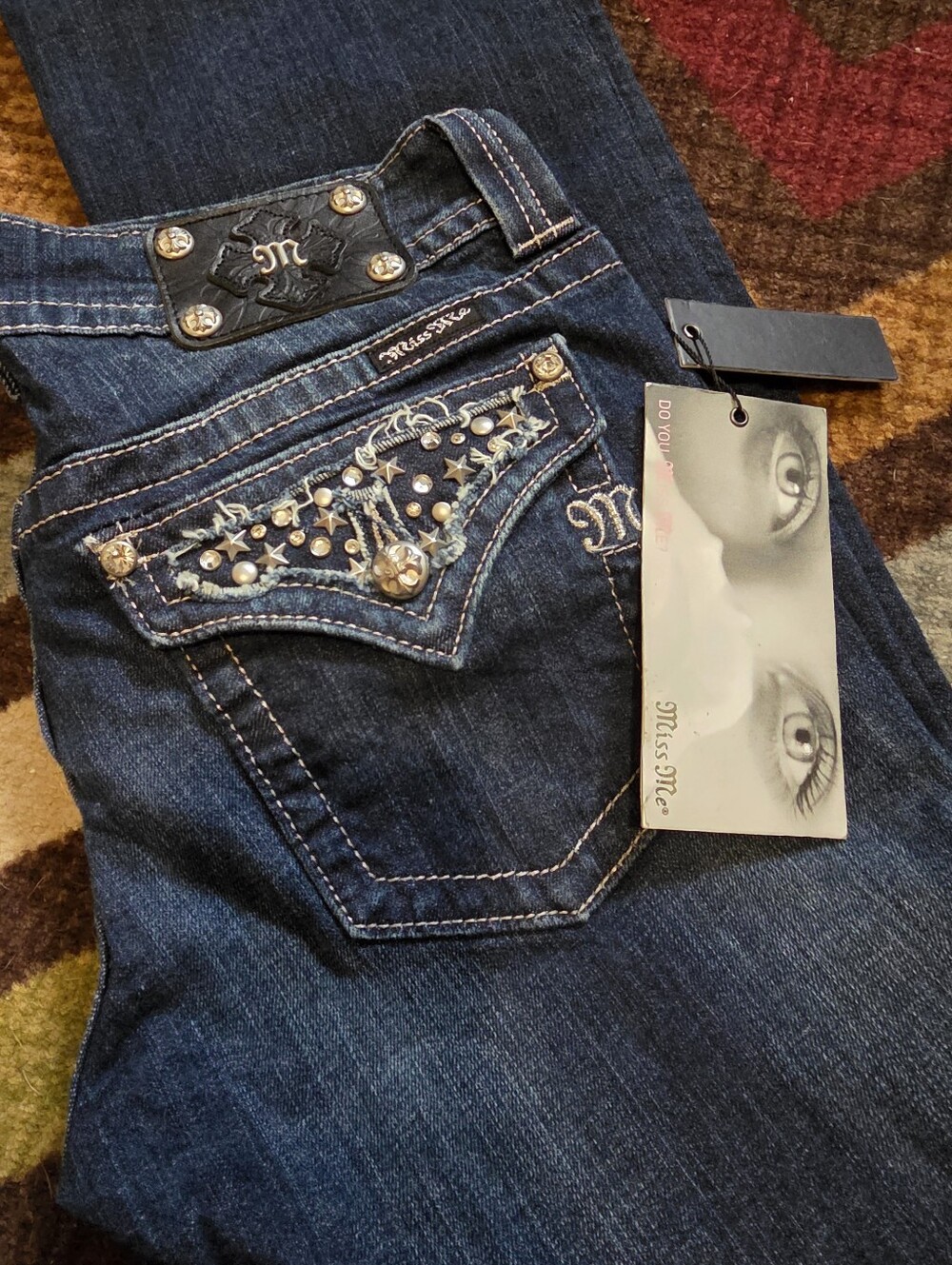 Miss Me Women's Dark Blue Embellished Pocket Jeans - SIZE 31X34